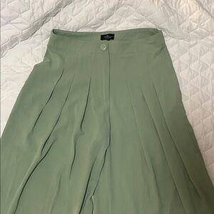 Sea-foam Green Pleated Wide-Leg Pants